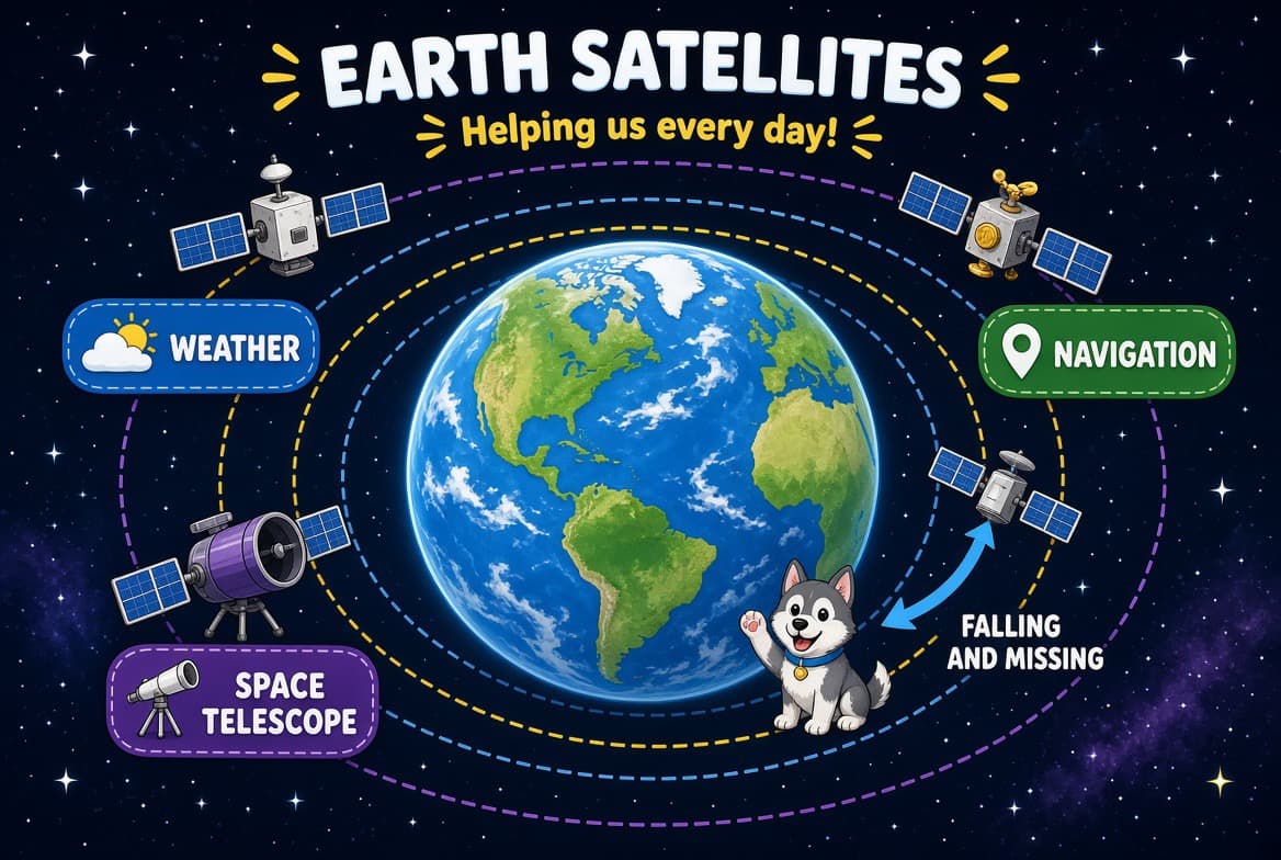 Earth satellites in continuous fall — weather, maps, phones