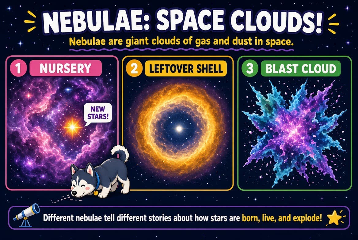 Nebulae jobs — nursery, leftover shell, blast cloud