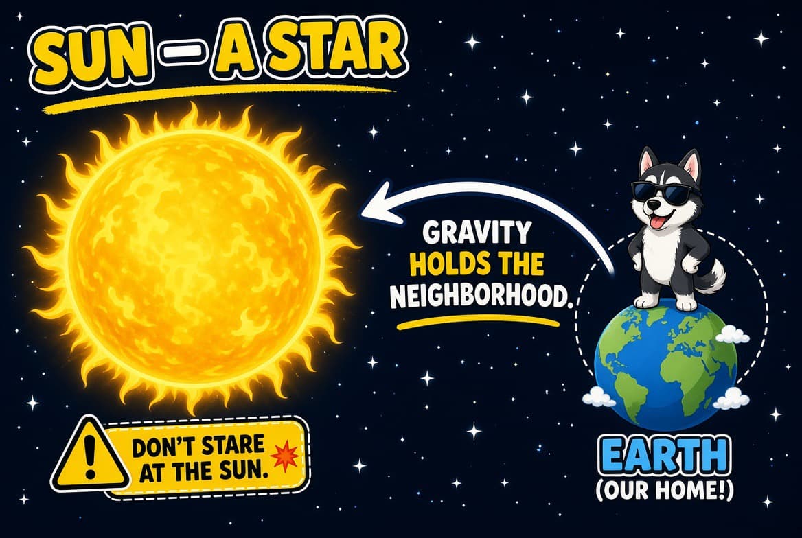 The Sun as a star holding the neighborhood with gravity